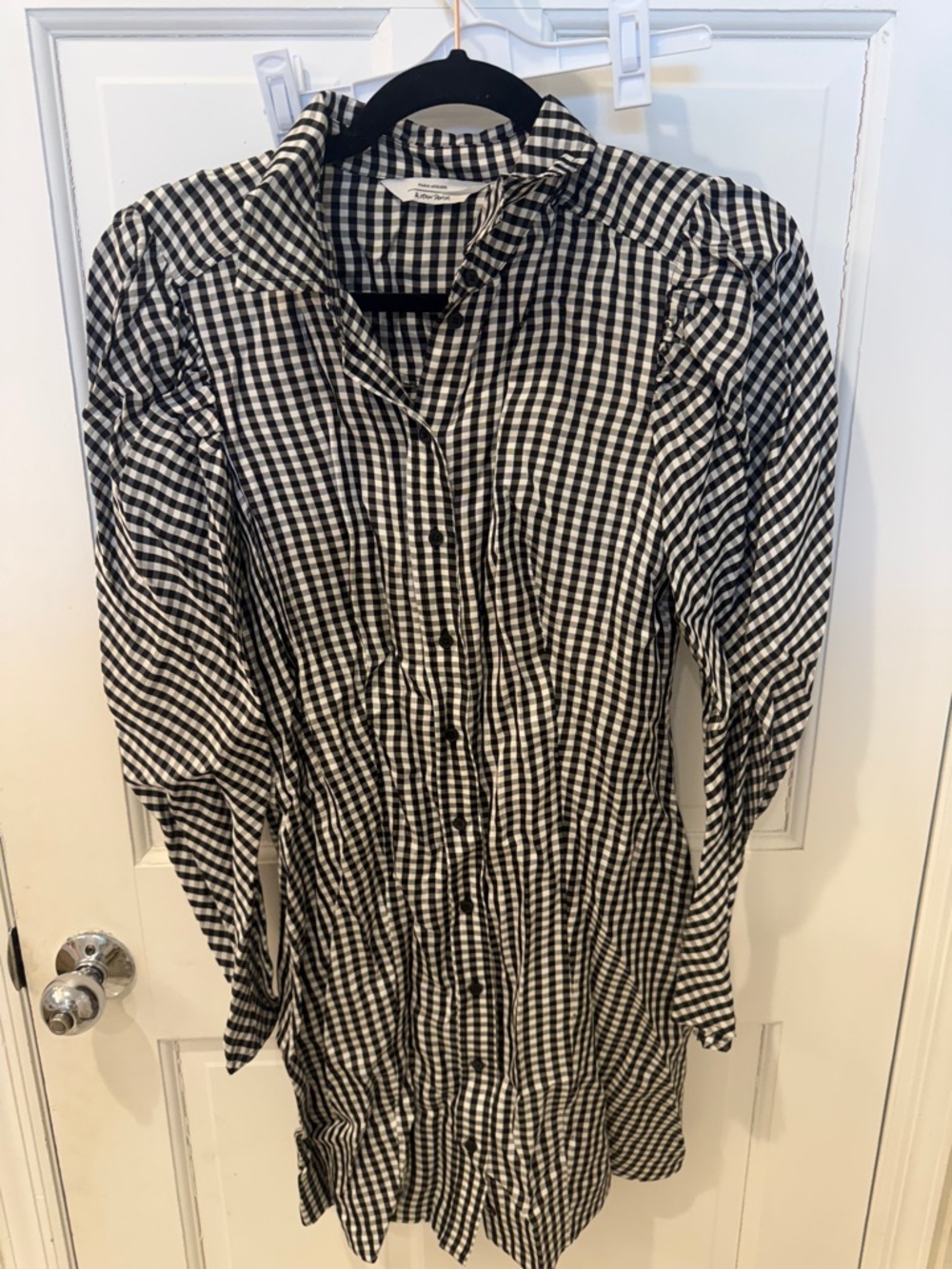 Black & White Gingham Button-Front Shirt Dress